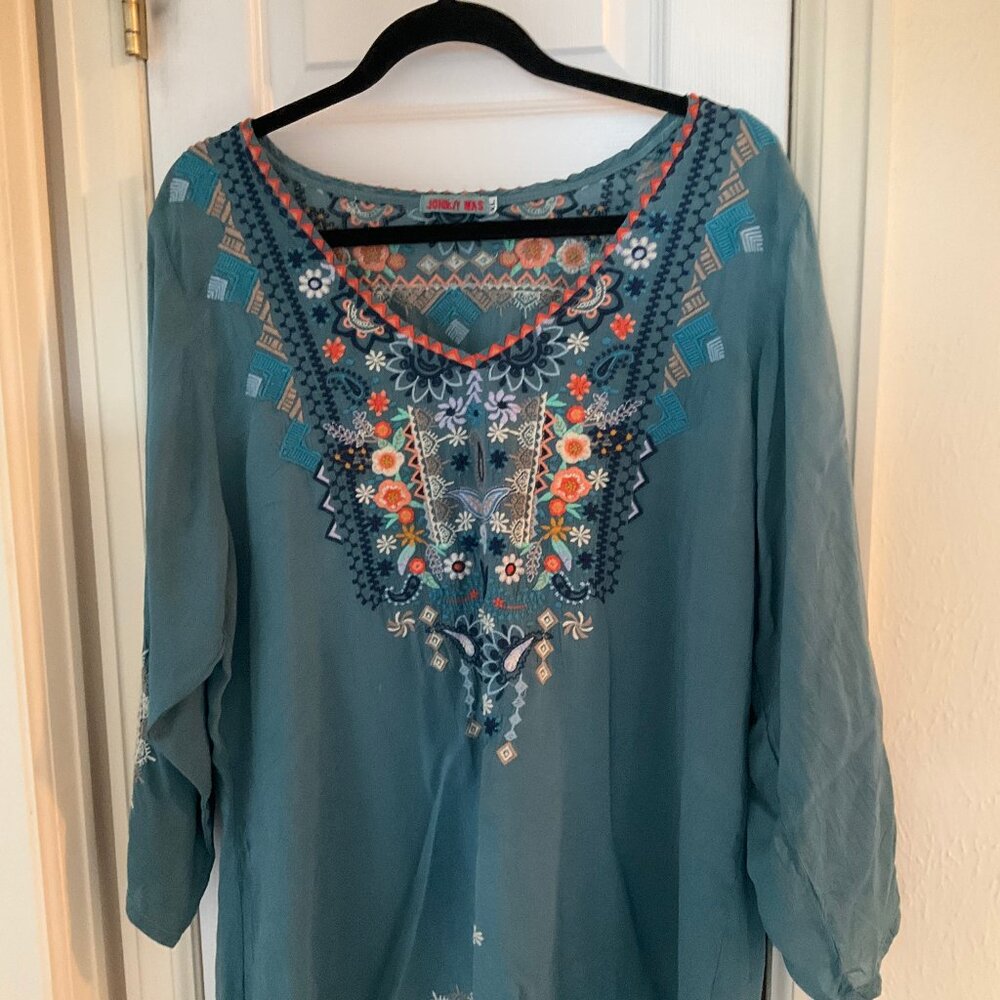 Johnny Was Embroidered Women's Peasant Blouse in Blue and Orange. Great Cond.